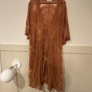 Bsubseach Elegant‎ Lace Swim Cover-Up in Tan dainty elegant beachwear OS